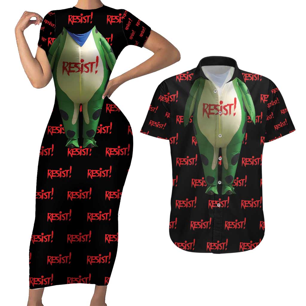 Resist Portland Frog Couples Matching Short Sleeve Bodycon Dress and Hawaiian Shirt Funny Political Costume - Wonder Print Shop