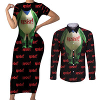 Resist Portland Frog Couples Matching Short Sleeve Bodycon Dress and Long Sleeve Button Shirt Funny Political Costume - Wonder Print Shop