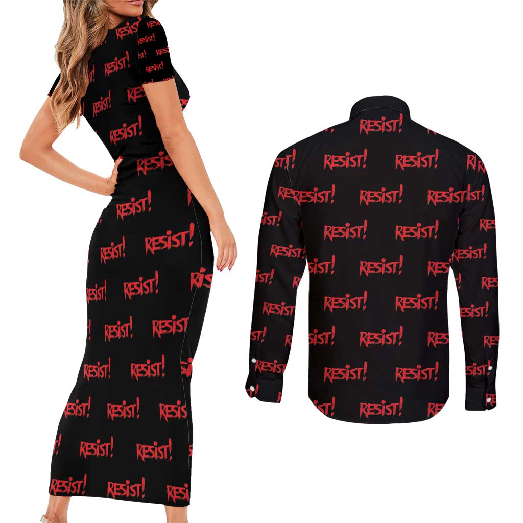 Resist Portland Frog Couples Matching Short Sleeve Bodycon Dress and Long Sleeve Button Shirt Funny Political Costume - Wonder Print Shop