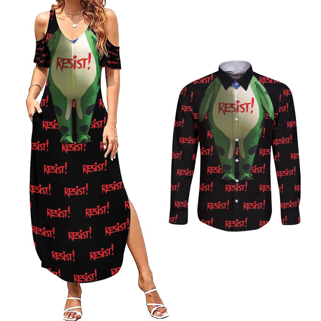 Resist Portland Frog Couples Matching Summer Maxi Dress and Long Sleeve Button Shirt Funny Political Costume - Wonder Print Shop