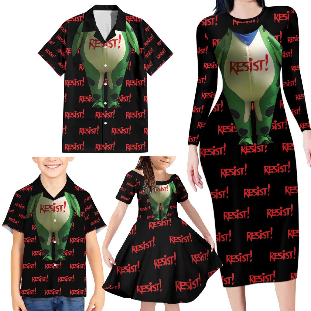 Resist Portland Frog Family Matching Long Sleeve Bodycon Dress and Hawaiian Shirt Funny Political Costume - Wonder Print Shop