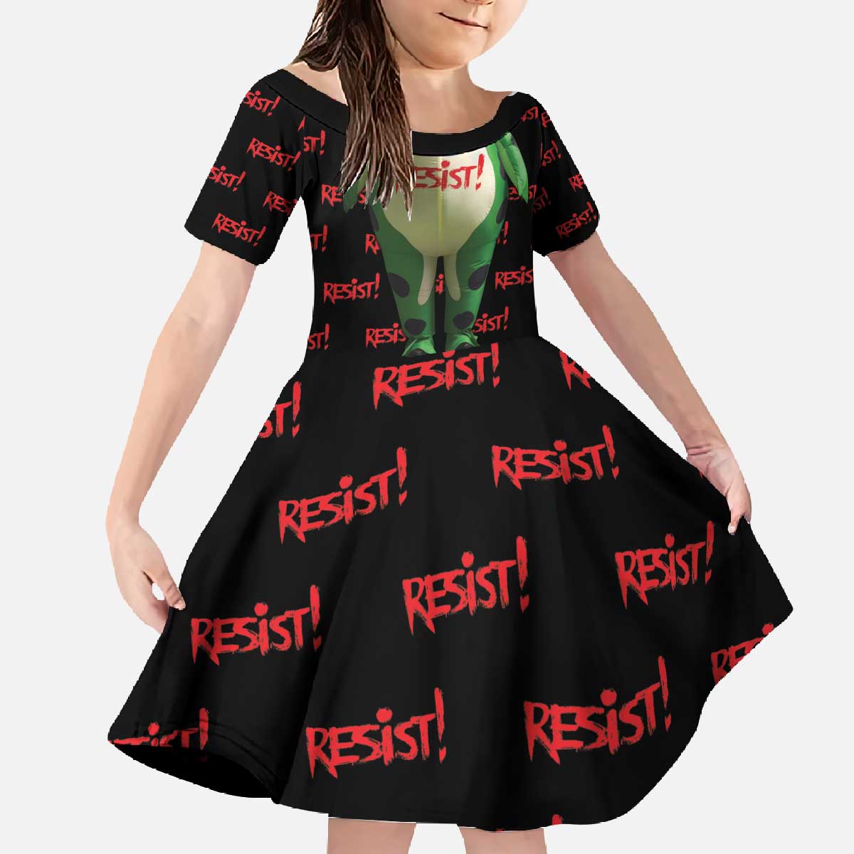 Resist Portland Frog Family Matching Off The Shoulder Long Sleeve Dress and Hawaiian Shirt Funny Political Costume - Wonder Print Shop