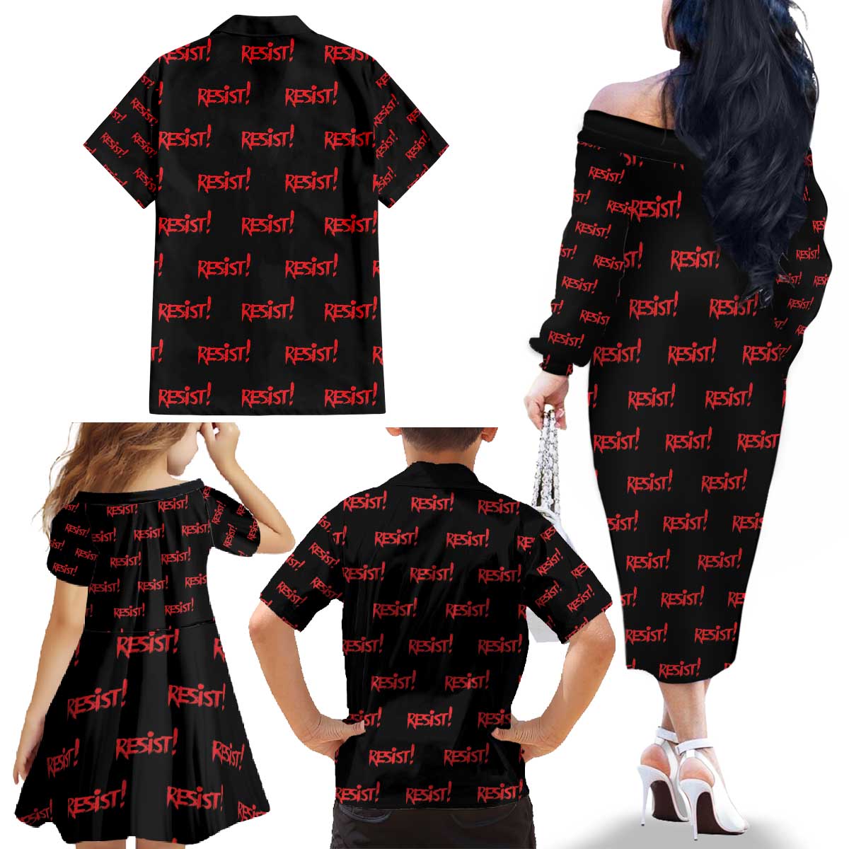 Resist Portland Frog Family Matching Off The Shoulder Long Sleeve Dress and Hawaiian Shirt Funny Political Costume - Wonder Print Shop