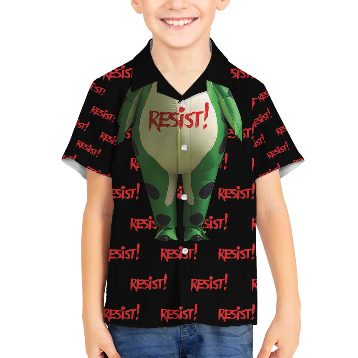 Resist Portland Frog Family Matching Off The Shoulder Long Sleeve Dress and Hawaiian Shirt Funny Political Costume - Wonder Print Shop
