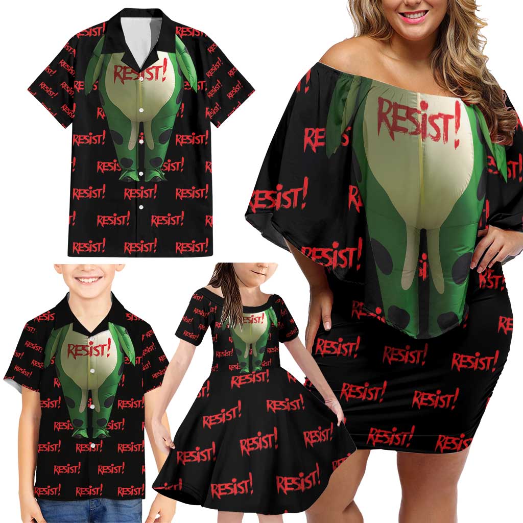 Resist Portland Frog Family Matching Off Shoulder Short Dress and Hawaiian Shirt Funny Political Costume - Wonder Print Shop
