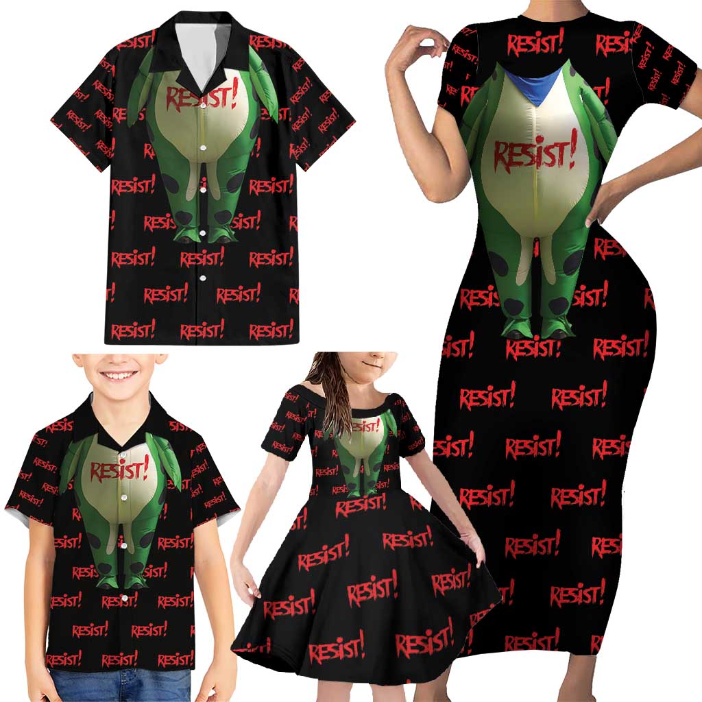Resist Portland Frog Family Matching Short Sleeve Bodycon Dress and Hawaiian Shirt Funny Political Costume - Wonder Print Shop