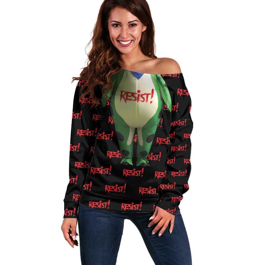 Resist Portland Frog Off Shoulder Sweater Funny Political Costume - Wonder Print Shop