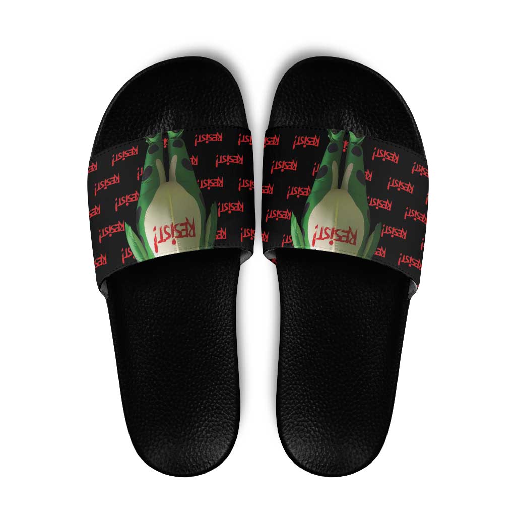 Resist Portland Frog Slide Sandals Funny Political Costume - Wonder Print Shop
