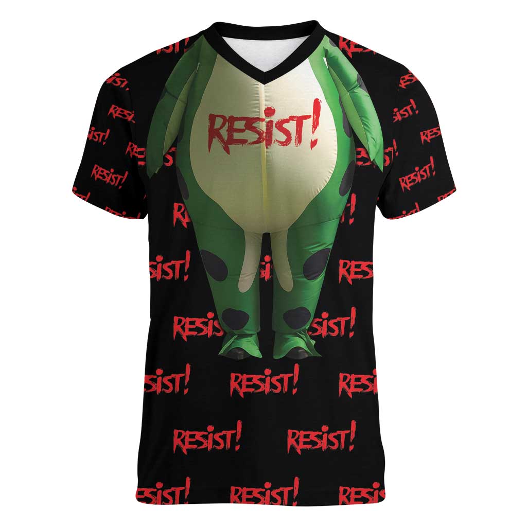 Resist Portland Frog Women V-Neck T-Shirt Funny Political Costume - Wonder Print Shop
