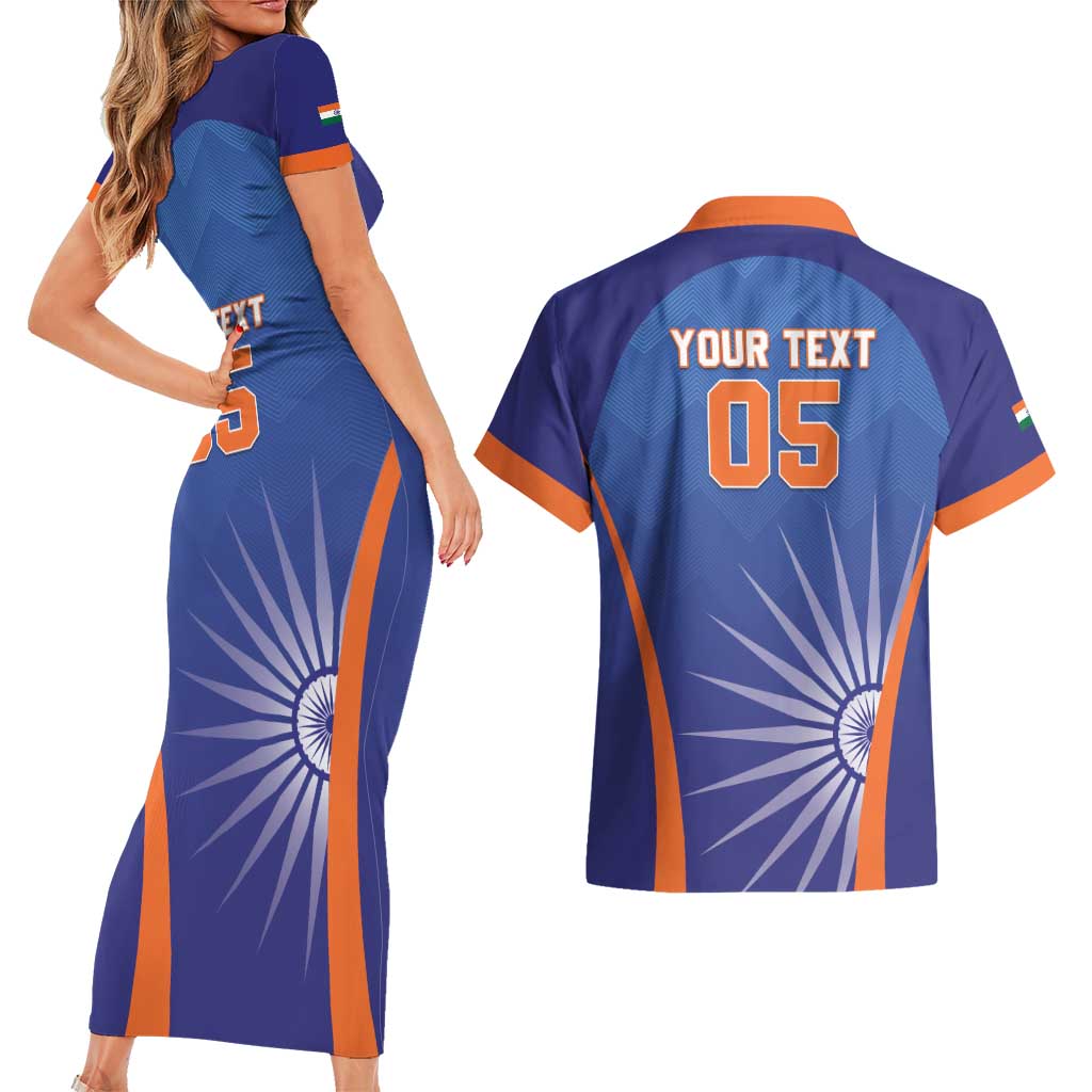 Custom India Cricket Couples Matching Short Sleeve Bodycon Dress and Hawaiian Shirt Go Champions Men In Blue LT05 - Wonder Print Shop