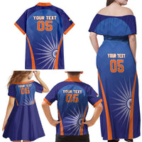 Custom India Cricket Family Matching Off Shoulder Maxi Dress and Hawaiian Shirt Go Champions Men In Blue LT05 - Wonder Print Shop