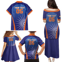 Custom India Cricket Family Matching Puletasi and Hawaiian Shirt Go Champions Men In Blue LT05 - Wonder Print Shop