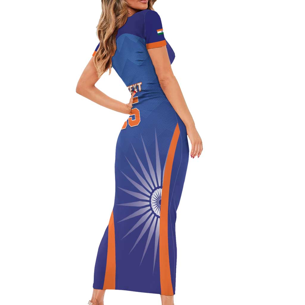 Custom India Cricket Short Sleeve Bodycon Dress Go Champions Men In Blue LT05 - Wonder Print Shop