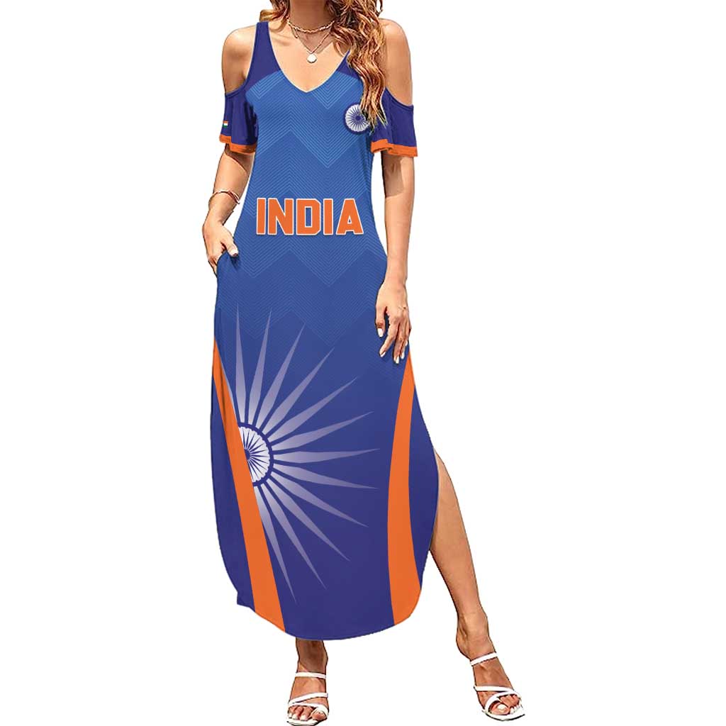 Custom India Cricket Summer Maxi Dress Go Champions Men In Blue LT05 - Wonder Print Shop