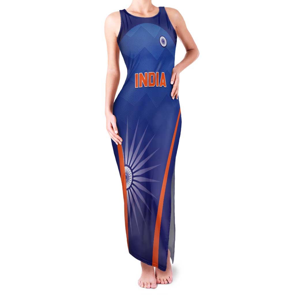 Custom India Cricket Tank Maxi Dress Go Champions Men In Blue LT05 - Wonder Print Shop