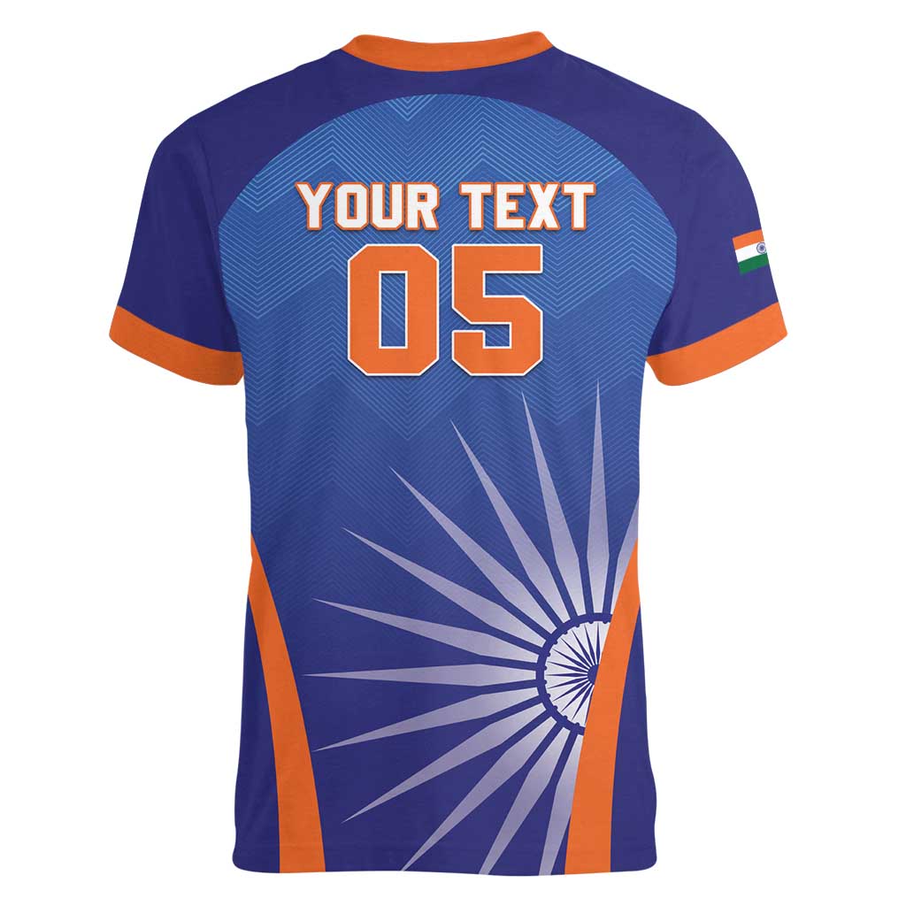 Custom India Cricket Women V-Neck T-Shirt Go Champions Men In Blue LT05 - Wonder Print Shop