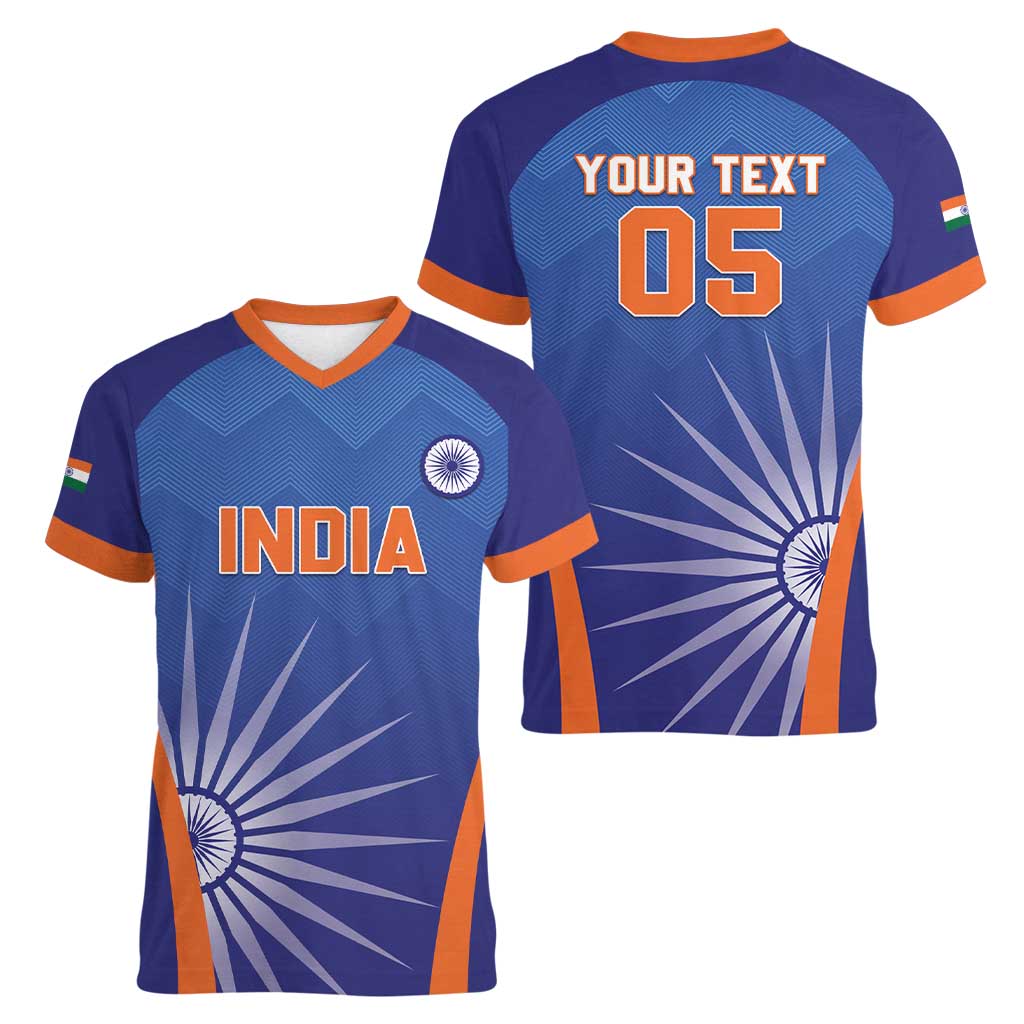 Custom India Cricket Women V-Neck T-Shirt Go Champions Men In Blue LT05 - Wonder Print Shop
