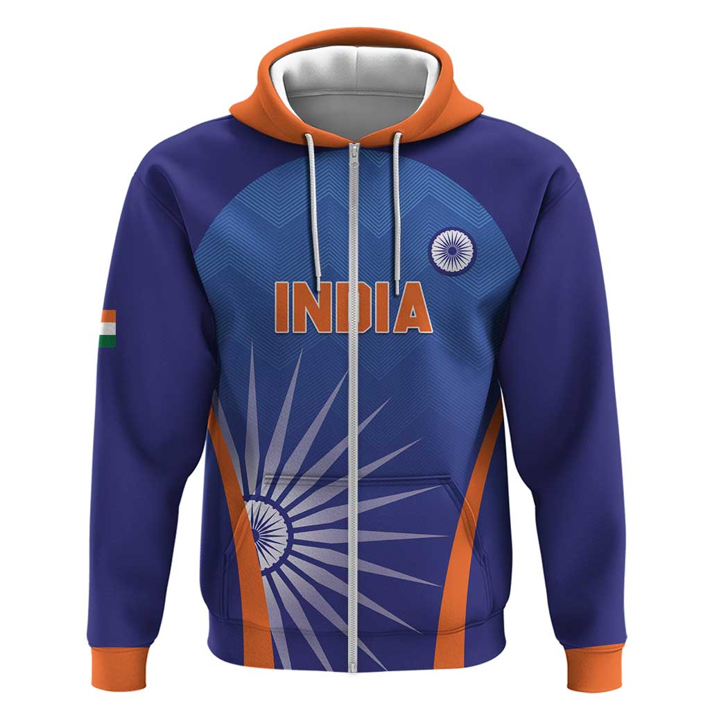 Custom India Cricket Zip Hoodie Go Champions Men In Blue LT05 - Wonder Print Shop