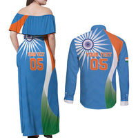 Custom India Cricket Couples Matching Off Shoulder Maxi Dress and Long Sleeve Button Shirt Sporty Style LT05 - Wonder Print Shop