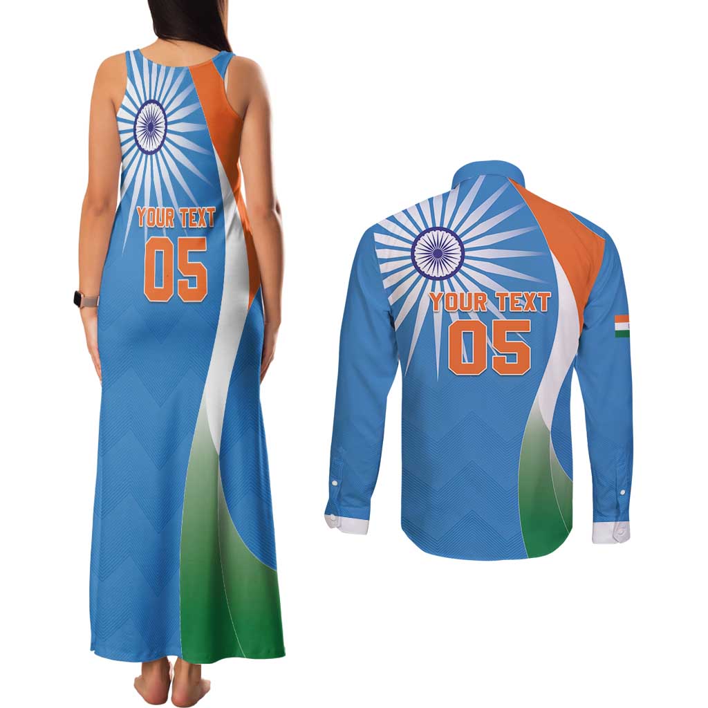 Custom India Cricket Couples Matching Tank Maxi Dress and Long Sleeve Button Shirt Sporty Style LT05 - Wonder Print Shop