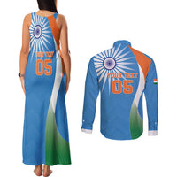 Custom India Cricket Couples Matching Tank Maxi Dress and Long Sleeve Button Shirt Sporty Style LT05 - Wonder Print Shop