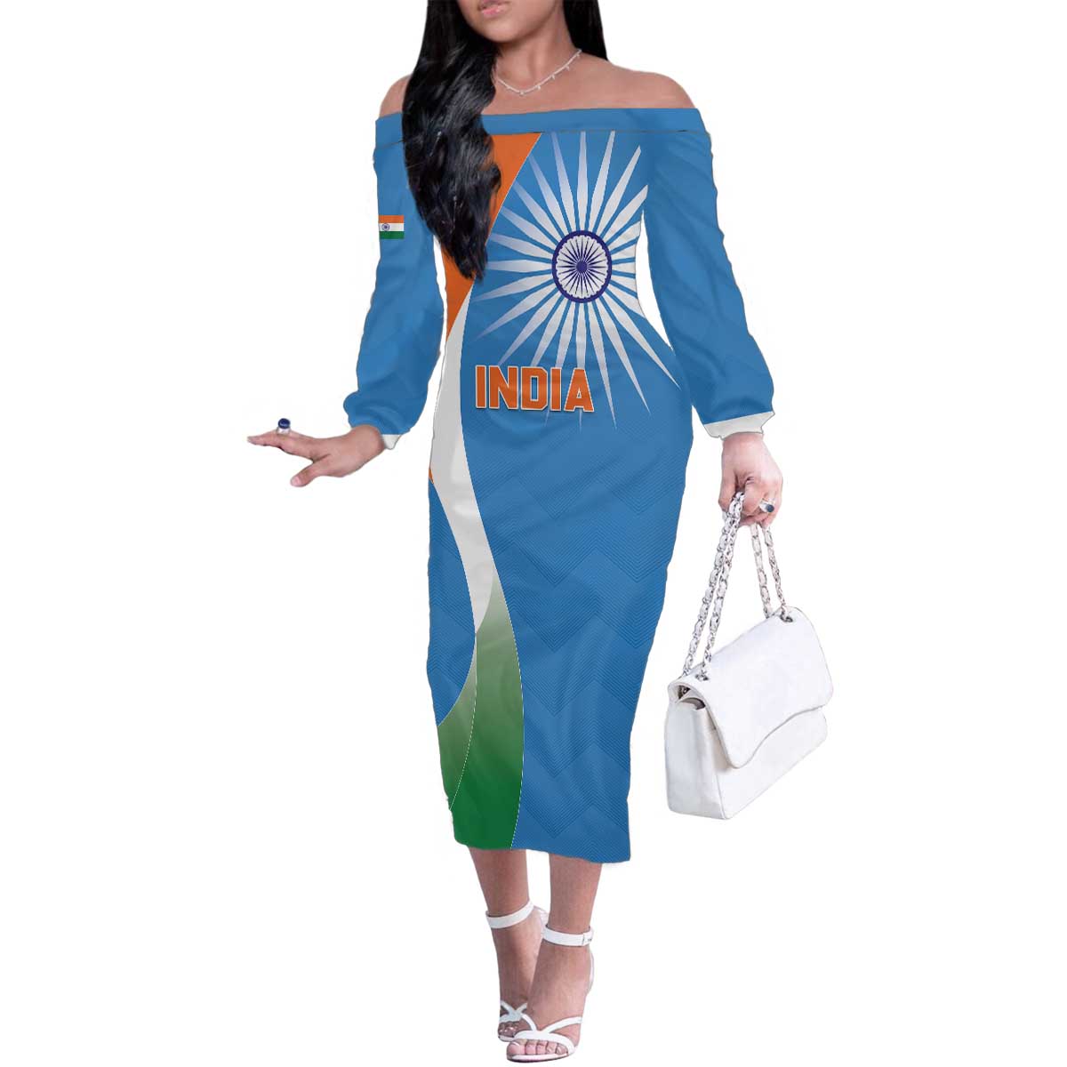 Custom India Cricket Family Matching Off The Shoulder Long Sleeve Dress and Hawaiian Shirt Sporty Style LT05 - Wonder Print Shop
