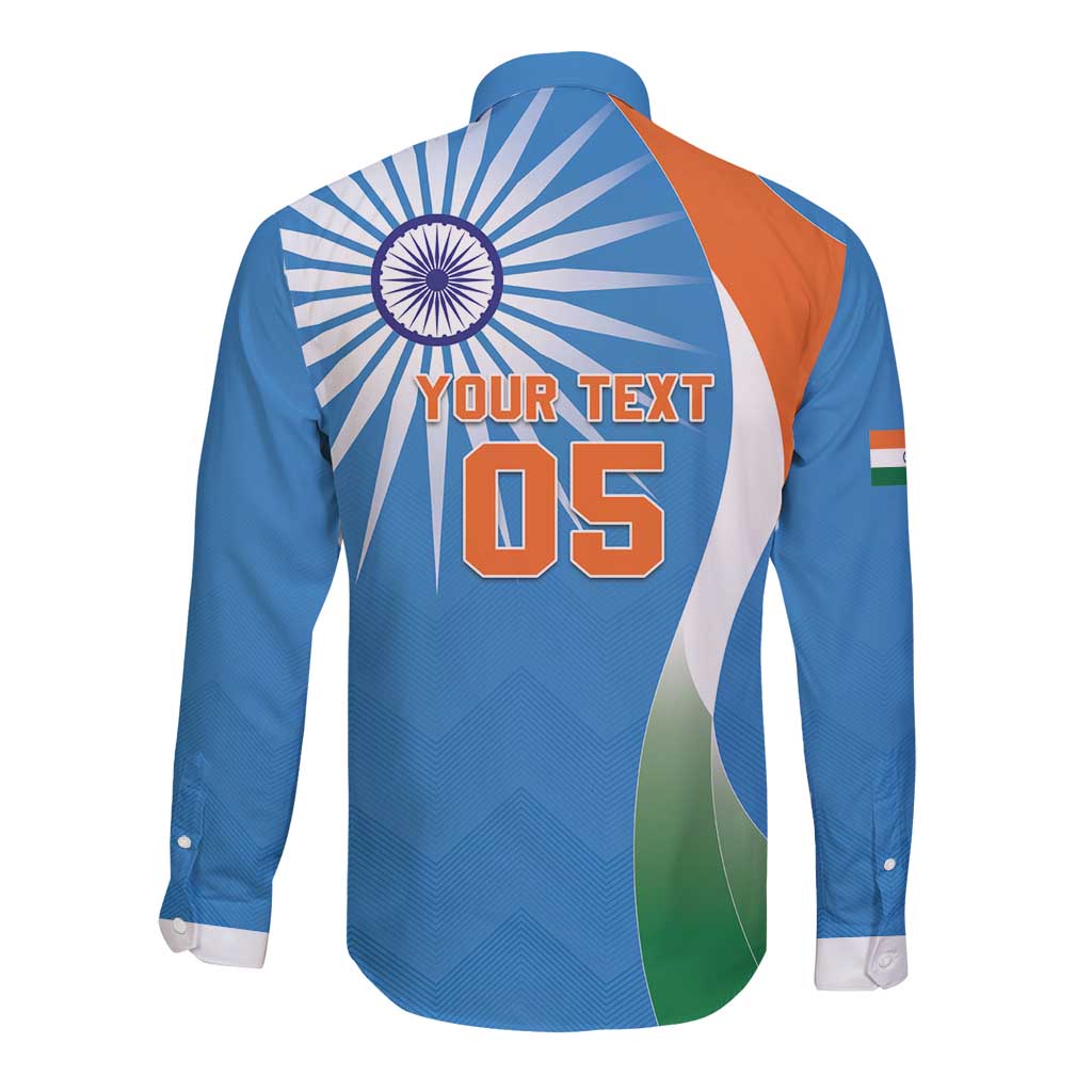 Custom India Cricket Long Sleeve Button Shirt Sporty Style LT05 - Wonder Print Shop