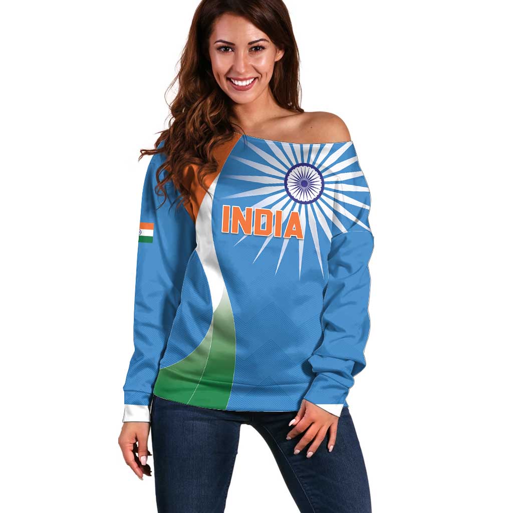 Custom India Cricket Off Shoulder Sweater Sporty Style LT05 - Wonder Print Shop