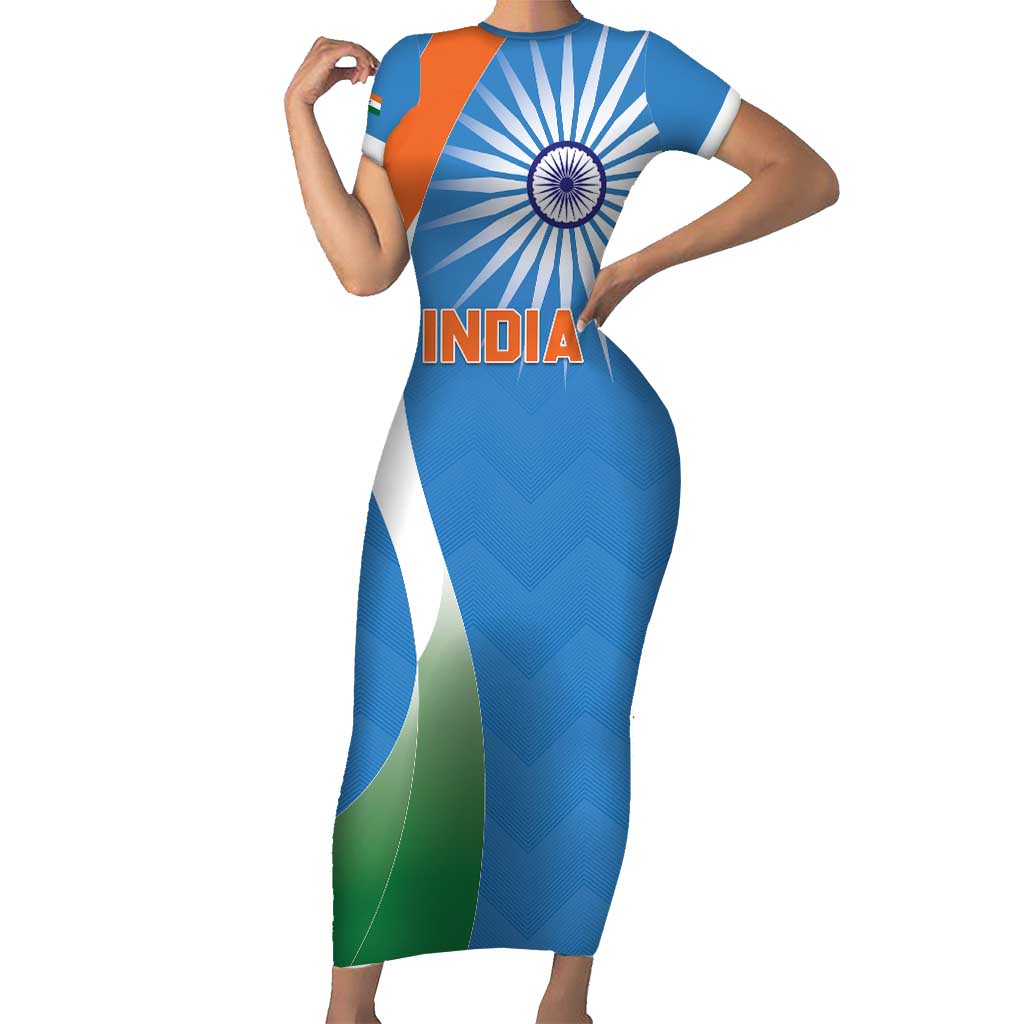 Custom India Cricket Short Sleeve Bodycon Dress Sporty Style LT05 - Wonder Print Shop