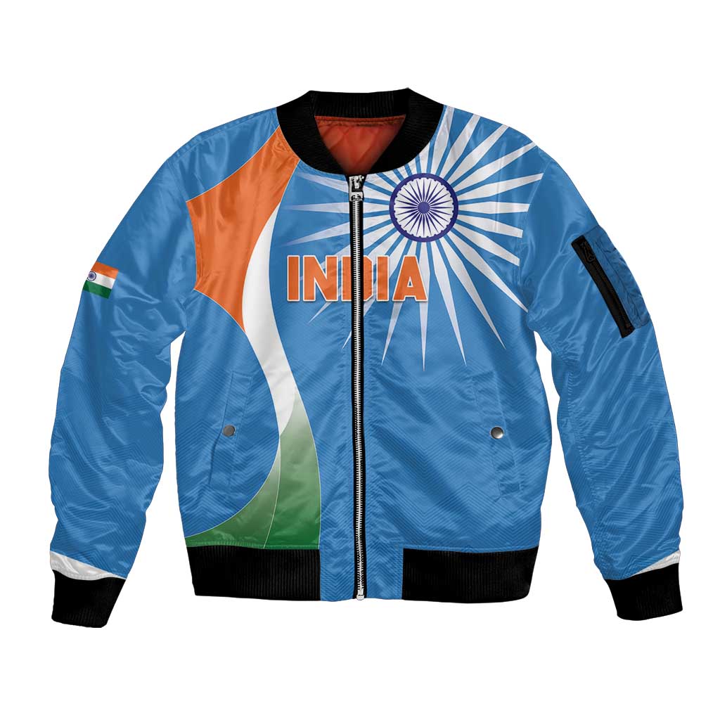 Custom India Cricket Sleeve Zip Bomber Jacket Sporty Style LT05 - Wonder Print Shop