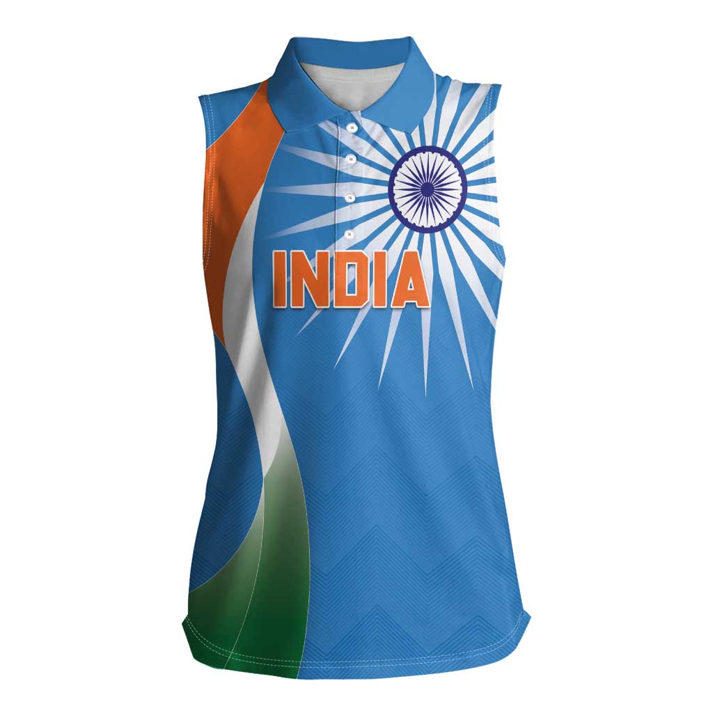 Custom India Cricket Women Sleeveless Polo Shirt Sporty Style LT05 - Wonder Print Shop