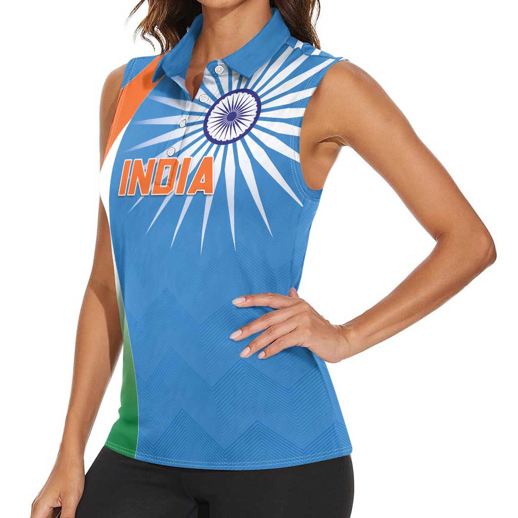 Custom India Cricket Women Sleeveless Polo Shirt Sporty Style LT05 - Wonder Print Shop