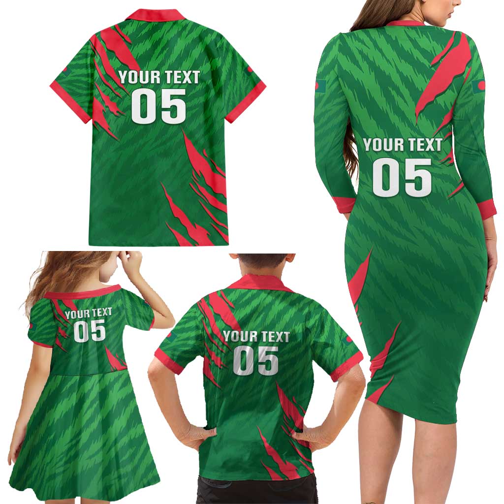 Custom Bangladesh Cricket Family Matching Long Sleeve Bodycon Dress and Hawaiian Shirt Go Champions The Tigers LT05 - Wonder Print Shop