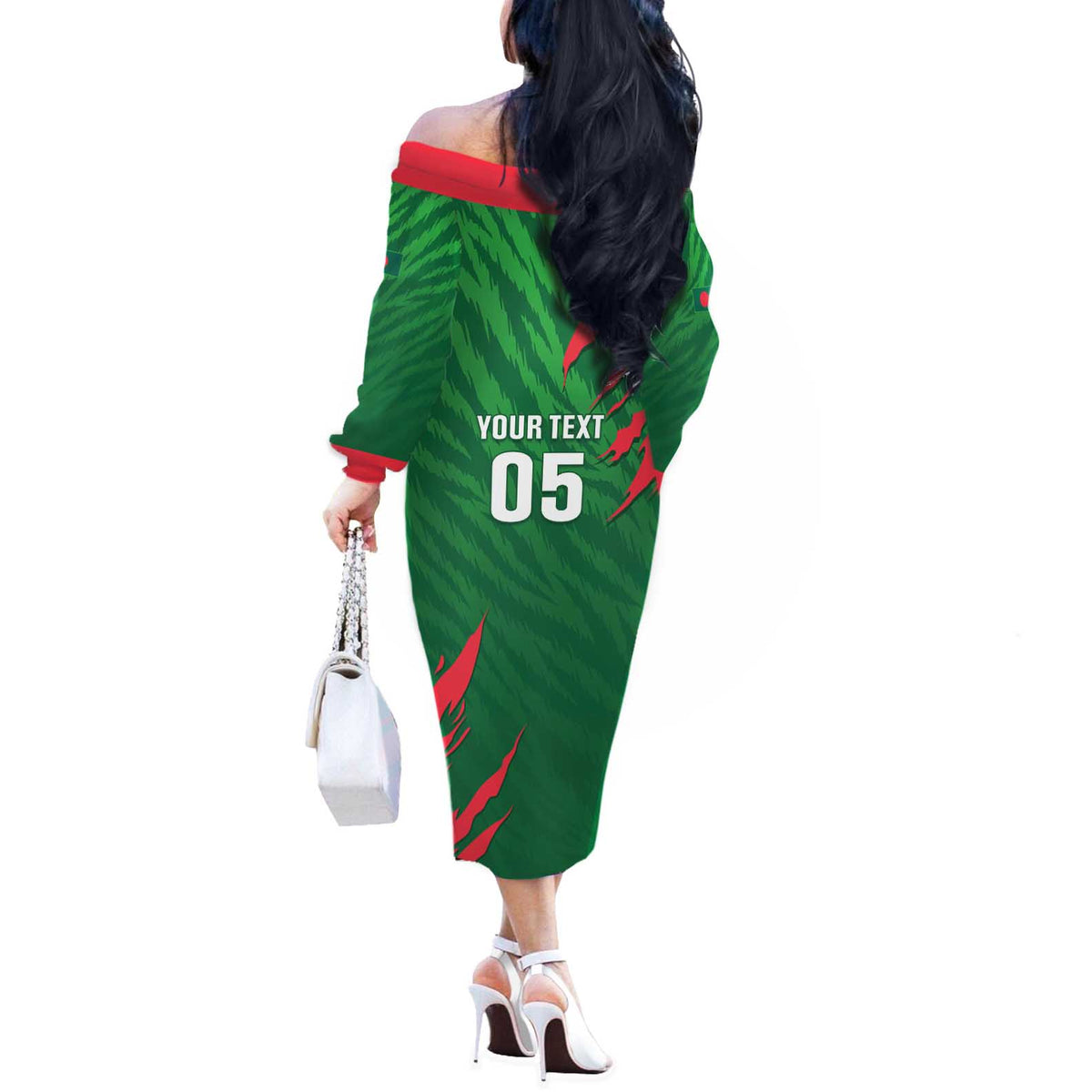 Custom Bangladesh Cricket Off The Shoulder Long Sleeve Dress Go Champions The Tigers LT05 - Wonder Print Shop