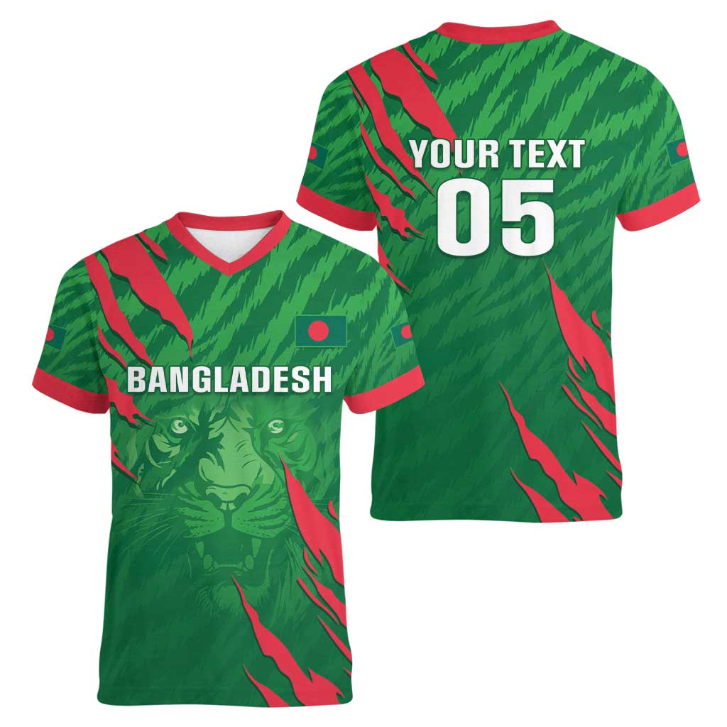 Custom Bangladesh Cricket Women V-Neck T-Shirt Go Champions The Tigers LT05 - Wonder Print Shop