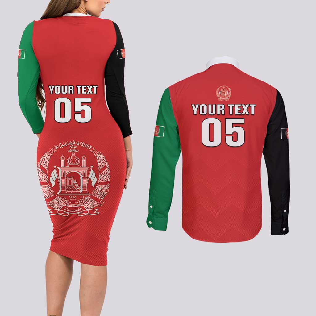 Custom Afghanistan Cricket Couples Matching Long Sleeve Bodycon Dress and Long Sleeve Button Shirt Flag Style LT05 - Wonder Print Shop