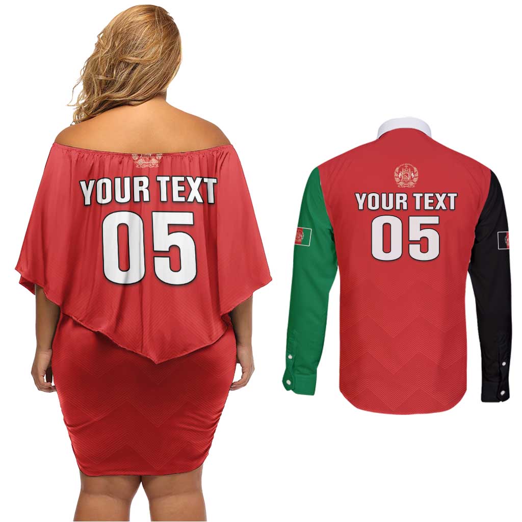 Custom Afghanistan Cricket Couples Matching Off Shoulder Short Dress and Long Sleeve Button Shirt Flag Style LT05 - Wonder Print Shop