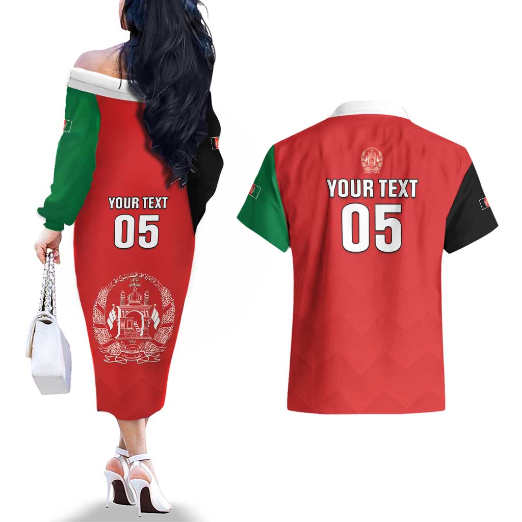 Custom Afghanistan Cricket Couples Matching Off The Shoulder Long Sleeve Dress and Hawaiian Shirt Flag Style LT05 - Wonder Print Shop