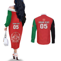 Custom Afghanistan Cricket Couples Matching Off The Shoulder Long Sleeve Dress and Long Sleeve Button Shirt Flag Style