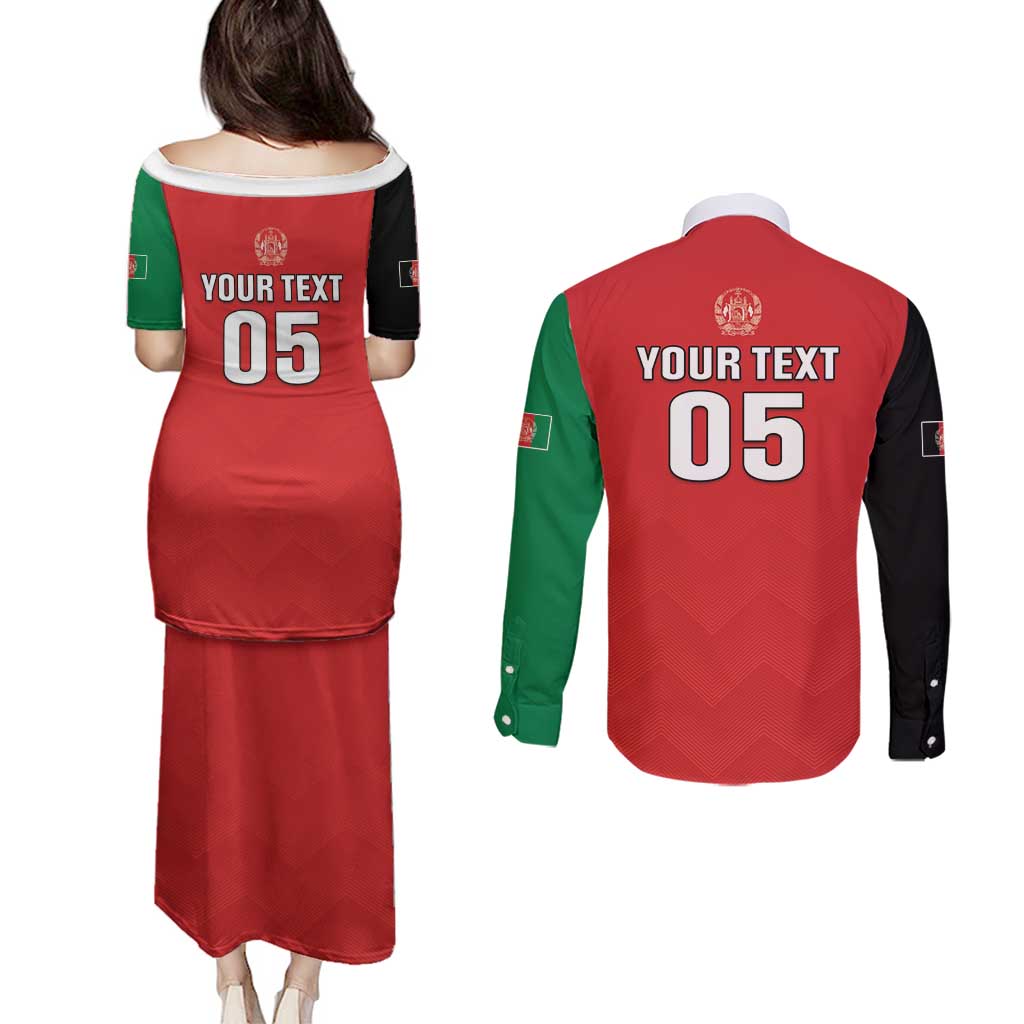 Custom Afghanistan Cricket Couples Matching Puletasi and Long Sleeve Button Shirt Flag Style LT05 - Wonder Print Shop