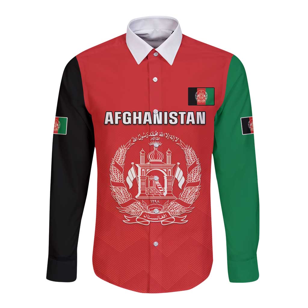 Custom Afghanistan Cricket Long Sleeve Button Shirt Flag Style LT05 - Wonder Print Shop