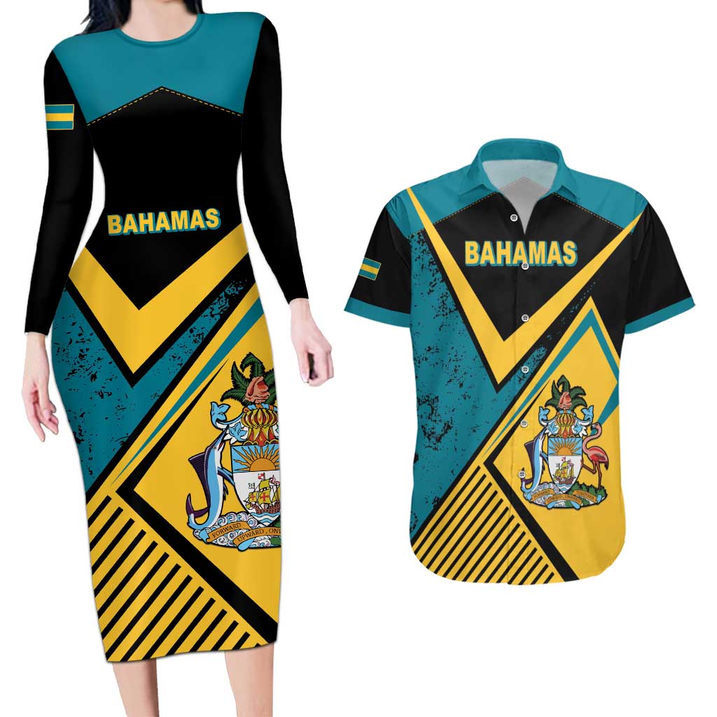 Personalized Bahamas Couples Matching Long Sleeve Bodycon Dress and Hawaiian Shirt Coat Of Arms Unique Style