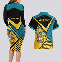 Personalized Bahamas Couples Matching Long Sleeve Bodycon Dress and Hawaiian Shirt Coat Of Arms Unique Style