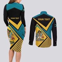 Personalized Bahamas Couples Matching Long Sleeve Bodycon Dress and Long Sleeve Button Shirt Coat Of Arms Unique Style