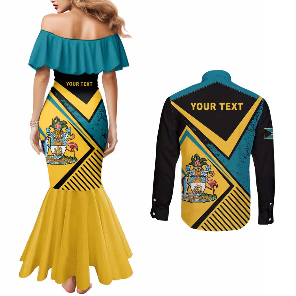 Personalized Bahamas Couples Matching Mermaid Dress and Long Sleeve Button Shirt Coat Of Arms Unique Style