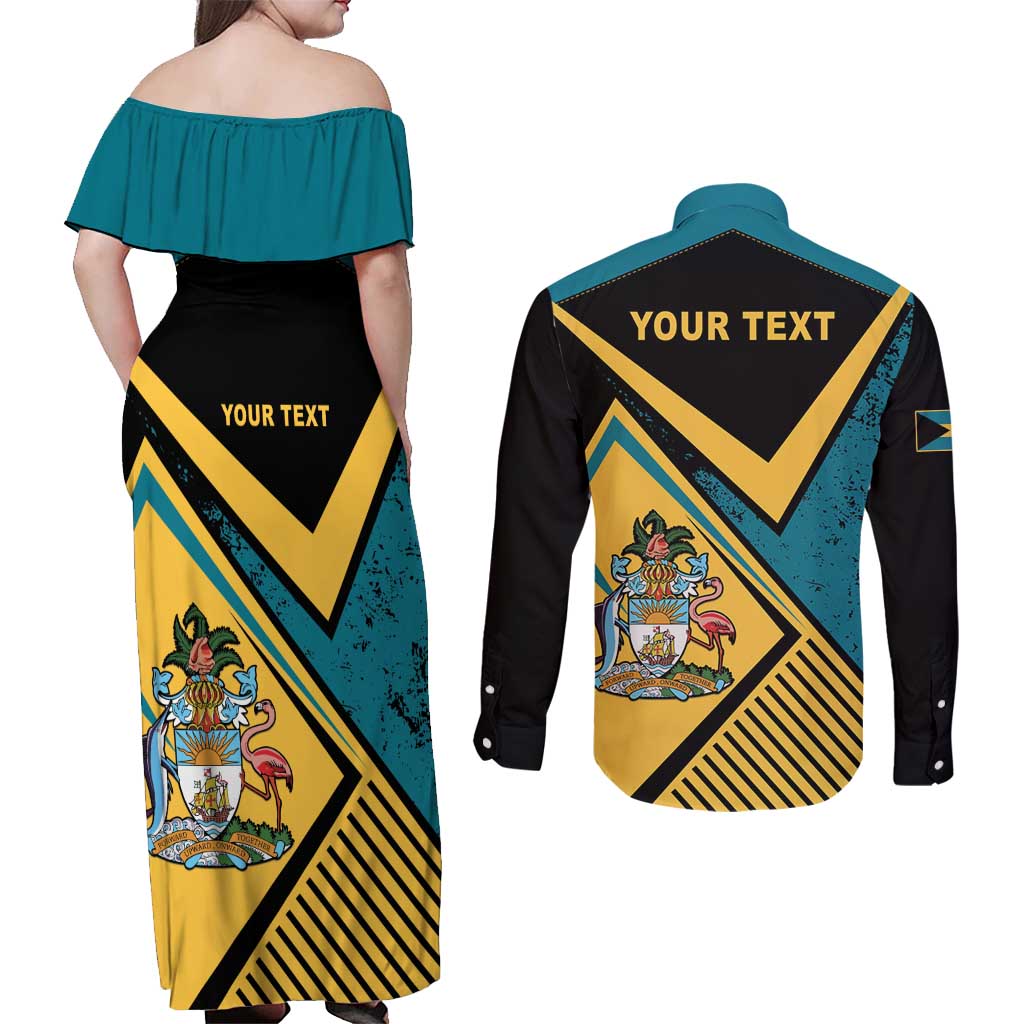 Personalized Bahamas Couples Matching Off Shoulder Maxi Dress and Long Sleeve Button Shirt Coat Of Arms Unique Style