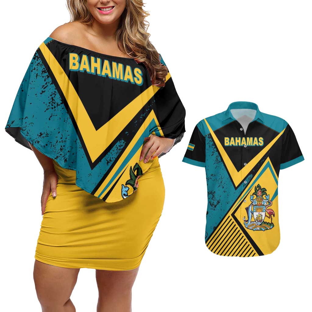 Personalized Bahamas Couples Matching Off Shoulder Short Dress and Hawaiian Shirt Coat Of Arms Unique Style