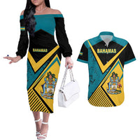 Personalized Bahamas Couples Matching Off The Shoulder Long Sleeve Dress and Hawaiian Shirt Coat Of Arms Unique Style