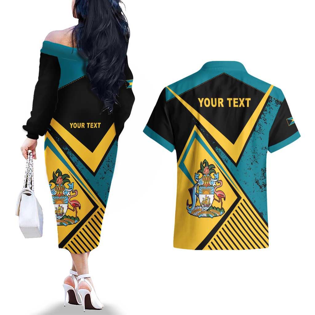 Personalized Bahamas Couples Matching Off The Shoulder Long Sleeve Dress and Hawaiian Shirt Coat Of Arms Unique Style