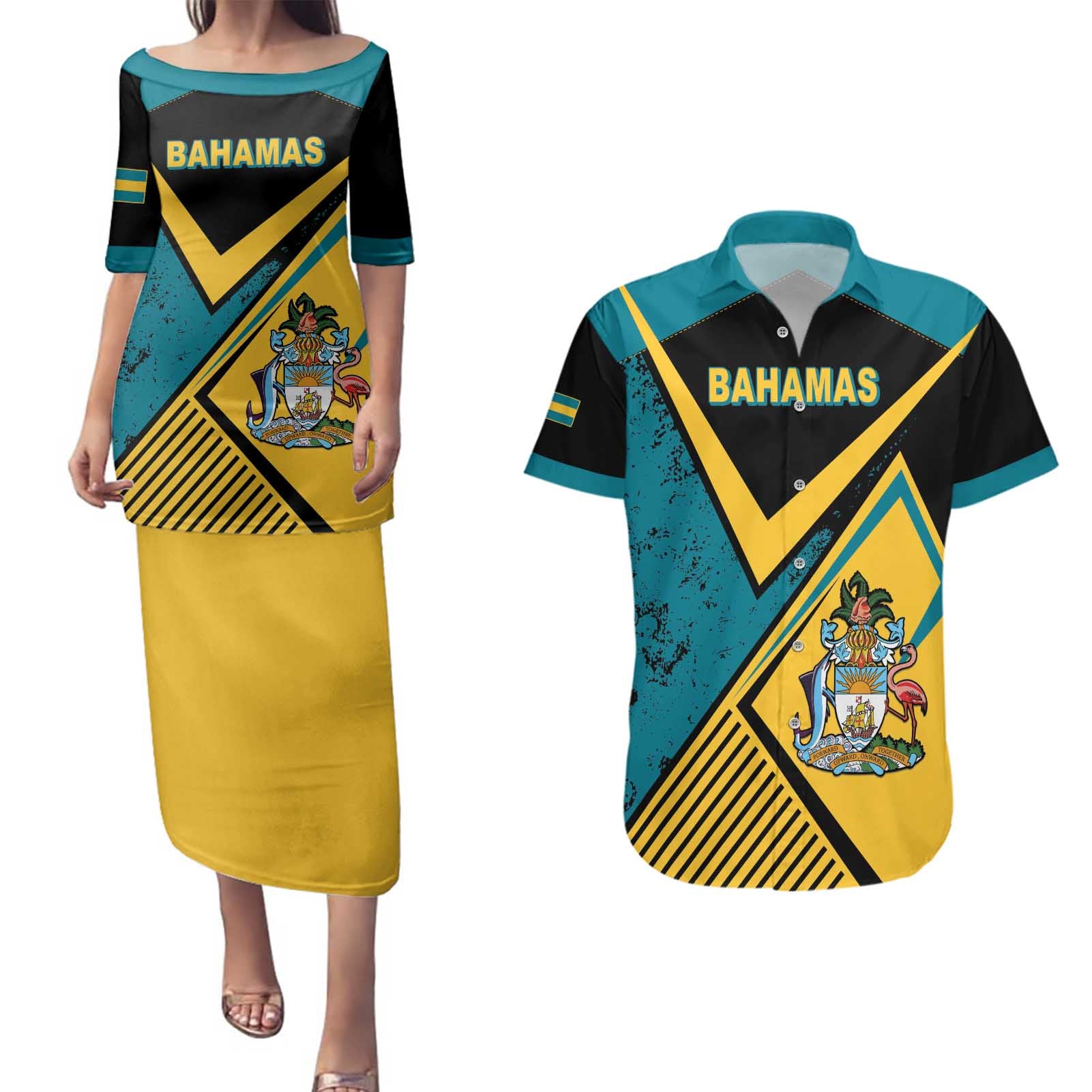 Personalized Bahamas Couples Matching Puletasi and Hawaiian Shirt Coat Of Arms Unique Style
